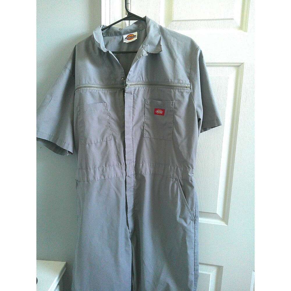 Dickies Coveralls Men's XL Gray Short Sleeve Full Zip Snap Button Jumpsuit Work